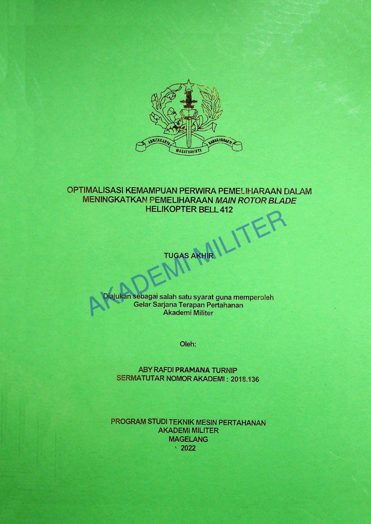 OPTIMALISASI KEMAMPUAN PERWIRA PEMELIHARAAN MAIN ROTOR BLADE HELIKOPTER BELL 412
